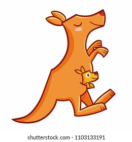 Funny and cute kangaroo jumping and smiling with its children - vector.