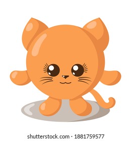 Funny cute kawaii cat with round body in flat design with shadows. Isolated vector illustration	