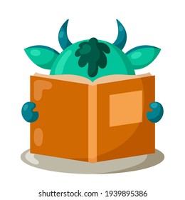 Funny cute kawaii cow or bull with book in flat design with shadows. Isolated animal vector illustration	
