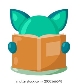 Funny cute kawaii fox with book in flat design with shadows. Isolated animal vector illustration	