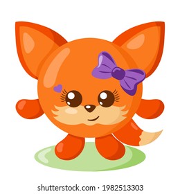 Funny cute kawaii fox with round body in flat design with shadows. Isolated animal vector illustration	
