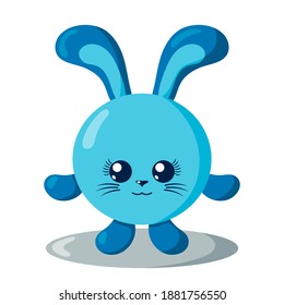 Funny cute kawaii hare with round body in flat design with shadows. Isolated animal vector illustration	