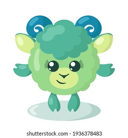 Funny cute kawaii lamb with round body in flat design with shadows. Isolated animal vector illustration