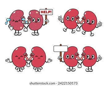 Funny cute Kidneys characters bundle set. Vector hand drawn doodle style traditional cartoon vintage, retro character illustration icon design. Isolated white background. Happy Kidneys