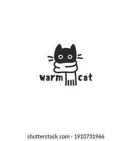 Funny cute kitten in a scarf  logo design template. Vector illustration.