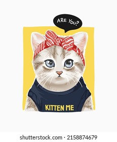 funny cute kitten in t shirt vector illustration