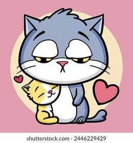 Funny cute kitty cat and kitten in love cartoon character vector illustration