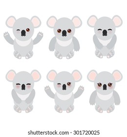 Funny cute koala set on white background. Vector