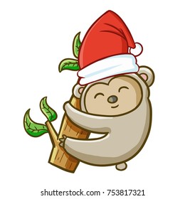 Funny and cute koala wearing Santa's hat and smiling - vector.