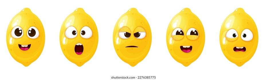 Funny cute lemon set with different emotion face.