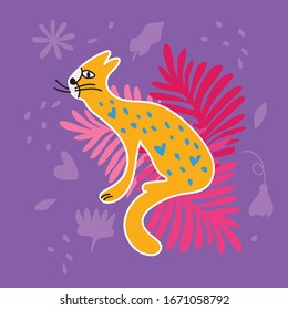 Funny cute Lerpard in doodle Vektorillustration Illustration. Tropische Komposition Wohnung mit Tieren.