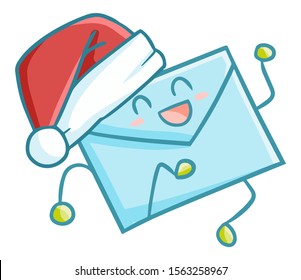 Funny and cute letter running happily and wearing Santa's hat for christmas