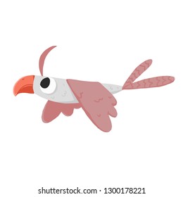 Funny and cute light brown bird flying happily