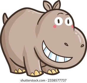 Funny and cute light brown hippo cartoon illustration
