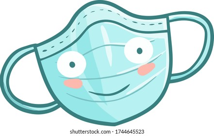 Funny and cute light green medical face mask smiling happily