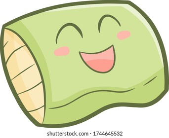 Funny and cute light green pillow laughing happily