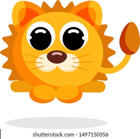 Funny cute lion. Cartoon character. African animal. Flat vector stock illustration on white background