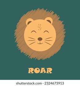 Funny cute lion cartoon style. Vector print with lion. Perfect for kids apparel, poster, baby shower card. Vector illustration