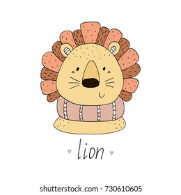 funny cute lion cartoon style. vector print.