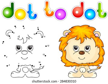 Funny and cute lion. Vector illustration for children. Dot to dot game