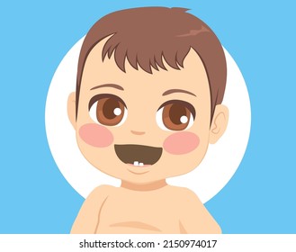 Funny cute little baby boy smiling showing first teeth