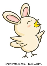 Funny And Cute Little Bird With Rabbit Ears