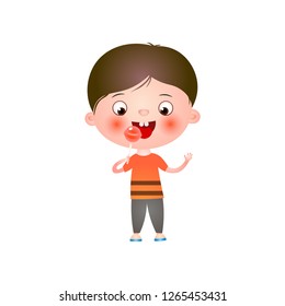 Funny cute little boy with funny haircut spends his free time having fun and playing.
