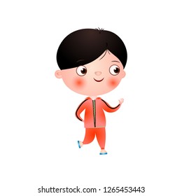 Funny cute little boy with funny haircut spends his free time having fun and playing.