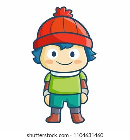Funny and cute little boy in winter outfit - vector.