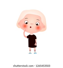 Funny cute little girl with funny haircut spends his free time having fun and playing.