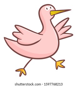 Funny and cute little pink bird walking happily