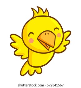 Funny And Cute Little Yellow Bird Smiling Happily - Vector.