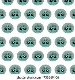 Funny, cute, lovely, happy bright texture halloween monsters on white background and circle pattern  print vector illustration.