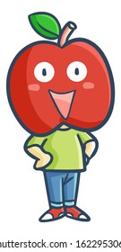 Funny and cute male with apple head laughing happily