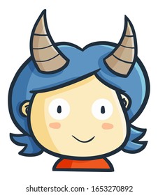 Funny and cute man with blue hair with horn on his head