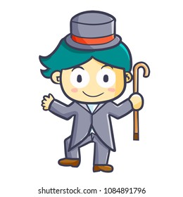 Funny and cute man dancing with stick - vector.