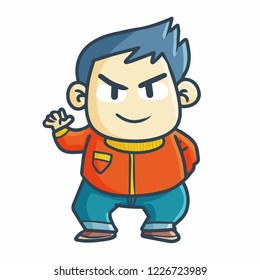 Funny and cute man with red jacket waving his hand - vector