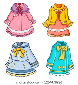 Funny and cute "manga comic" style  dress set - vector.