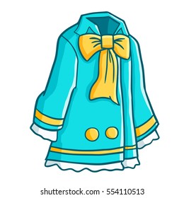 Funny and cute "manga comic" style green dress for beauty woman or girl - vector.