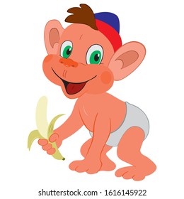 Funny Cute Monkey Cartoon Character. The Monkey Vector Drawing