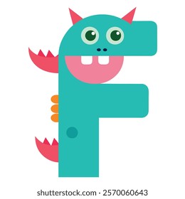 Funny and cute monster alphabet F for kids, education, for kid, children, cute, cartoon, vector