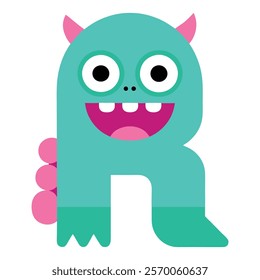 Funny and cute monster alphabet R for kids, education, for kid, children, cute, cartoon, vector