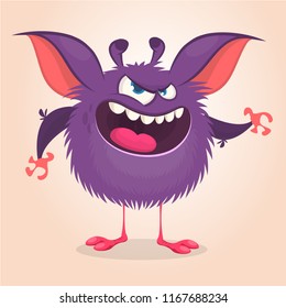 Funny cute monster cartoon. Design for logo, ticker or print