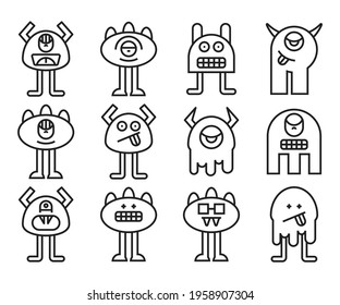 funny and cute monster character icons vector set