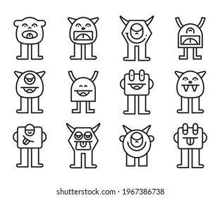 funny and cute monster icons set vector