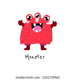 Funny cute monster on a white background. Simple vector illustration.