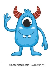 Funny cute monster on the white background. Vector illustration for kids
