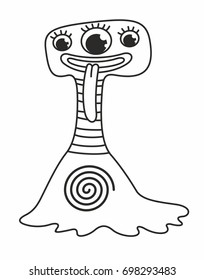 Funny cute monster on the white background. Vector illustration for kids. Black outline