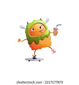 Funny cute monster riding a skateboard and showing his tongue - Vector Illustration