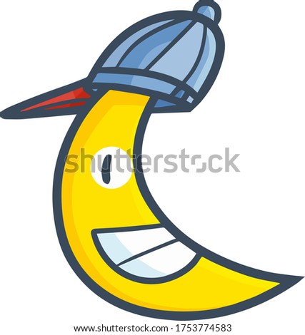 Funny and cute moon character wearing casual fashinable hat